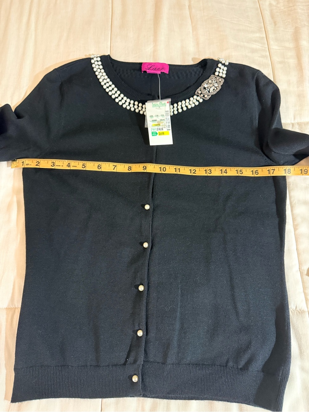 Vintage NWT LACE black cardigan 50’s inspired silk blend pearl rhinestones chic - Picture 8 of 11